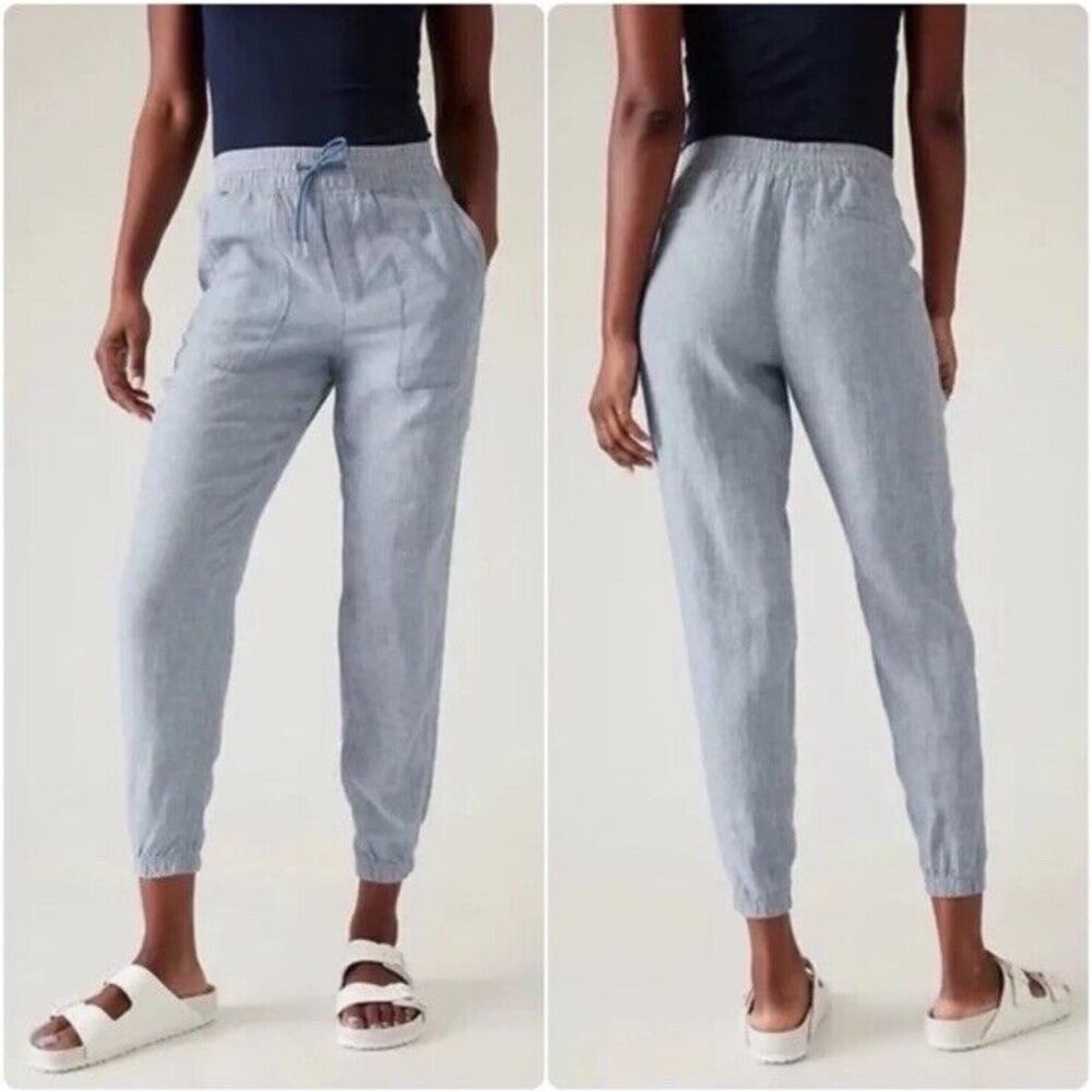 Athleta 2023 Retreat 100% Linen Jogger Pants Women 8 Blue